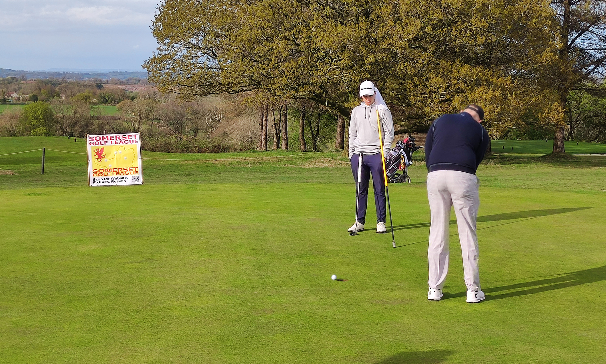 Matt Rawlings just missed to win on 16 for Mendip v Mendip Spring, Sun 13 April 2025.